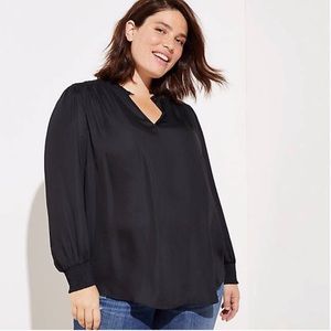 LOFT plus Smocked Blouse Size 24 Black NWT